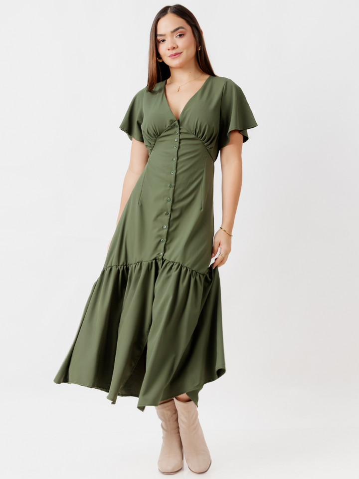 VESTIDO LARGO CON BOTONES MONSERRAT VERDE