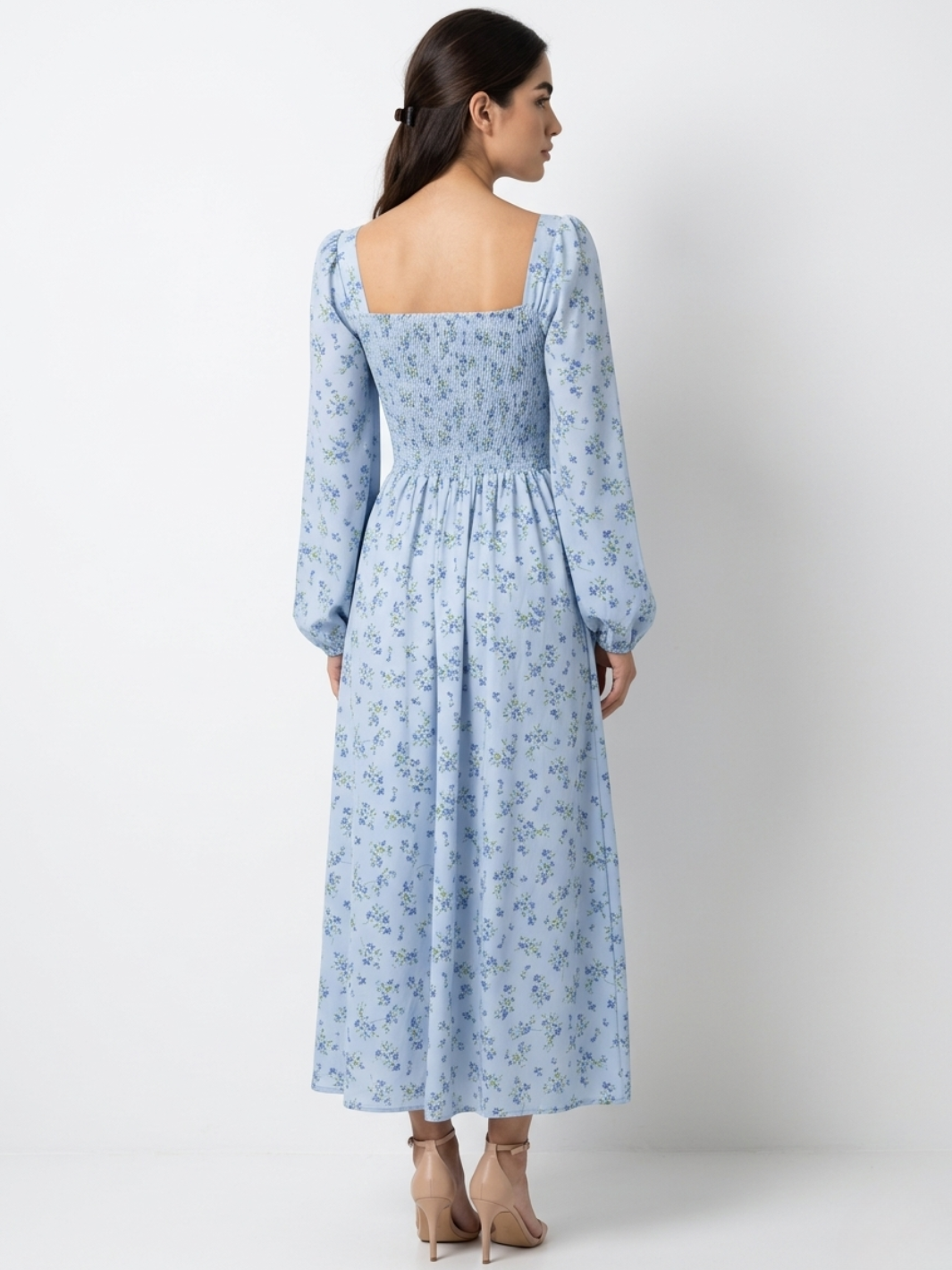 VESTIDO CASUAL LARGO LUNA CELESTE FLOREADO