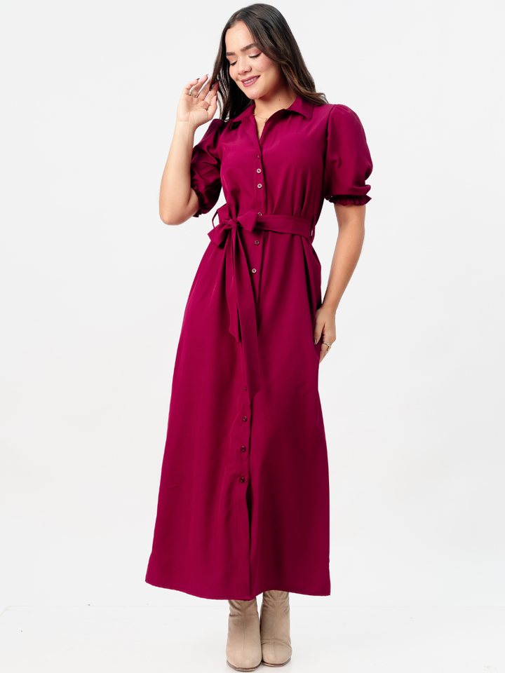VESTIDO CAMISERO CON CINTURON ASIA VINO