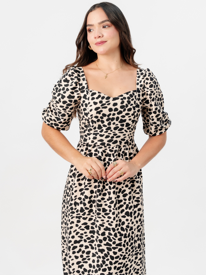 VESTIDO LARGO CON ESCOTE CORAZON FIORELLA BEIGE / NEGRO