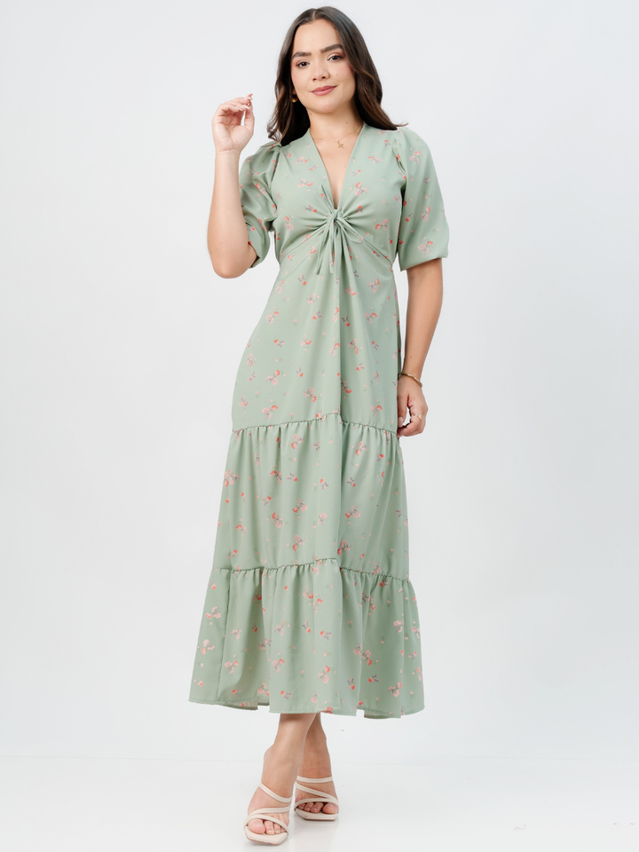 VESTIDO CASUAL LARGO TIZIANA VERDE FLOREADO