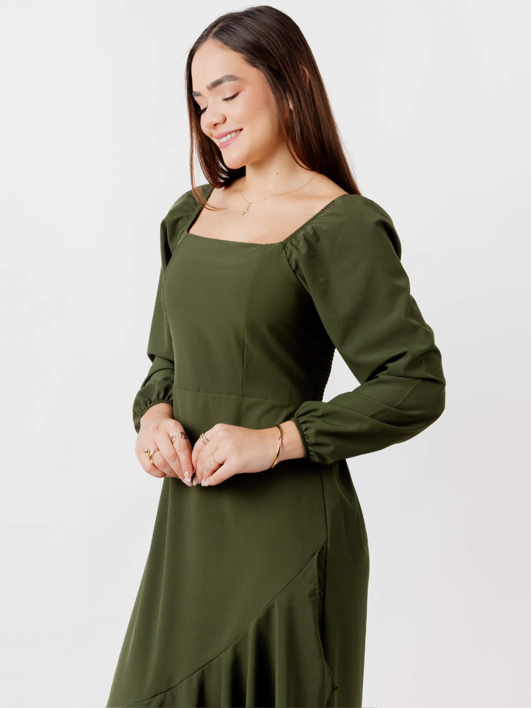 VESTIDO CON BOBO EN LA FALDA SOFIA VERDE