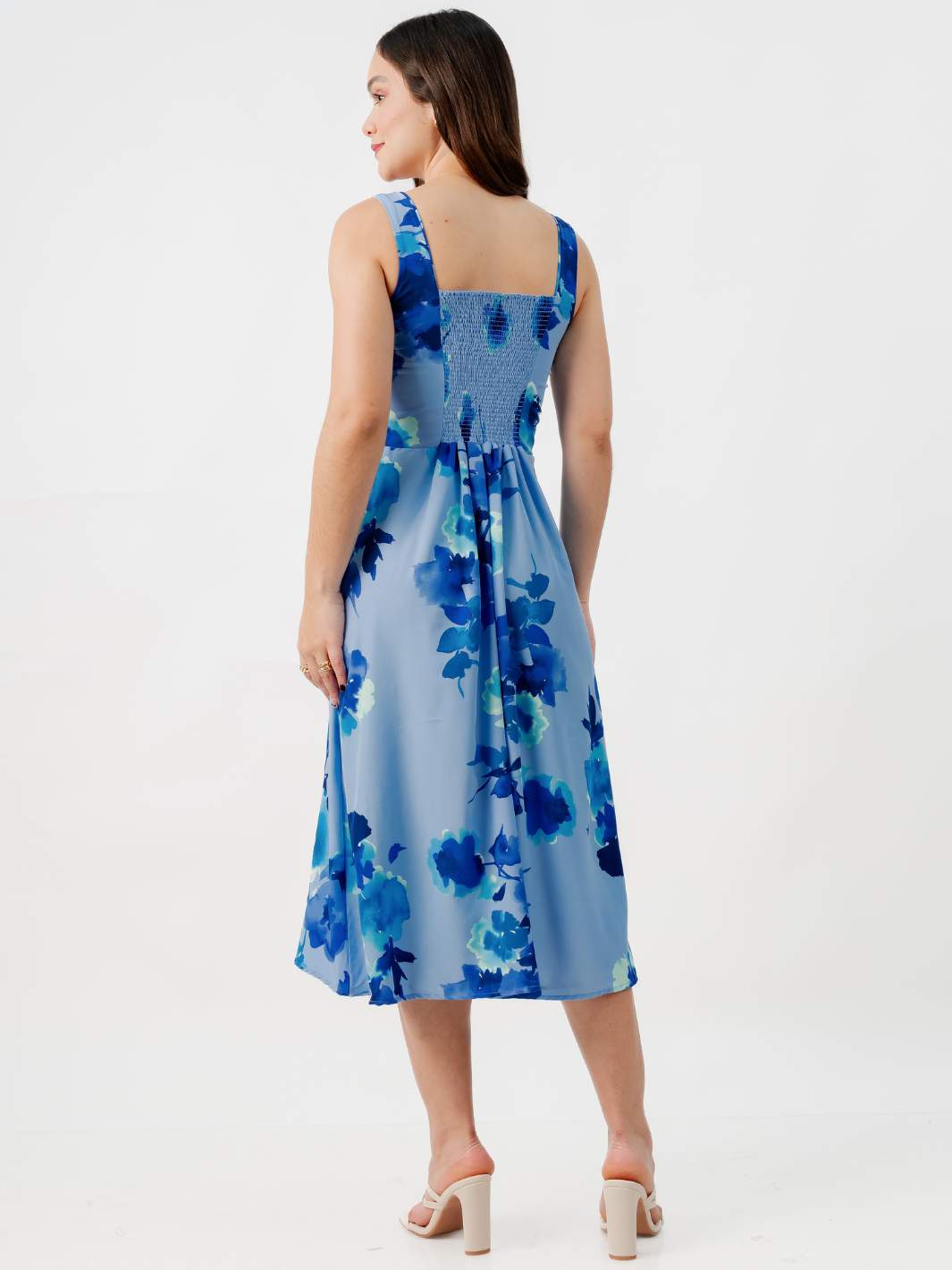 VESTIDO MIDI EN CORTE A SALLY AZUL FLOREADO