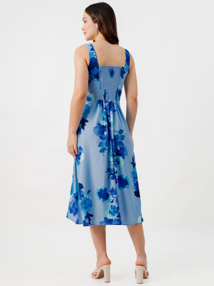 VESTIDO MIDI EN CORTE A SALLY AZUL FLOREADO
