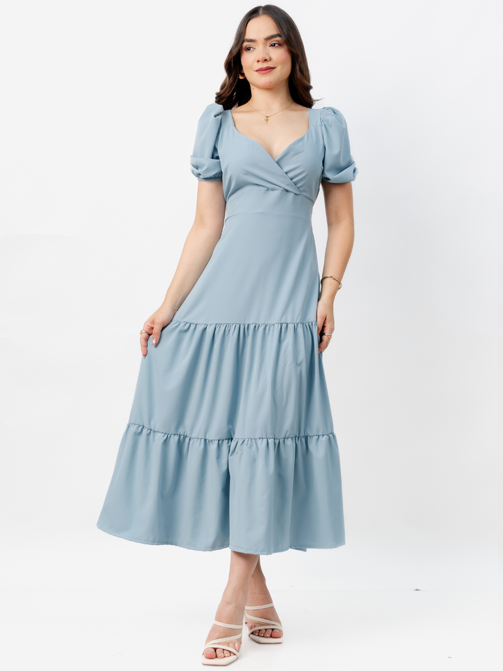 VESTIDO CASUAL LARGO CON LAZO TILZA CEMENTO