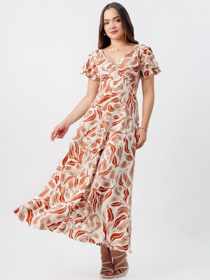 VESTIDO LARGO CORTE A BRENDA RUST FLOREADO