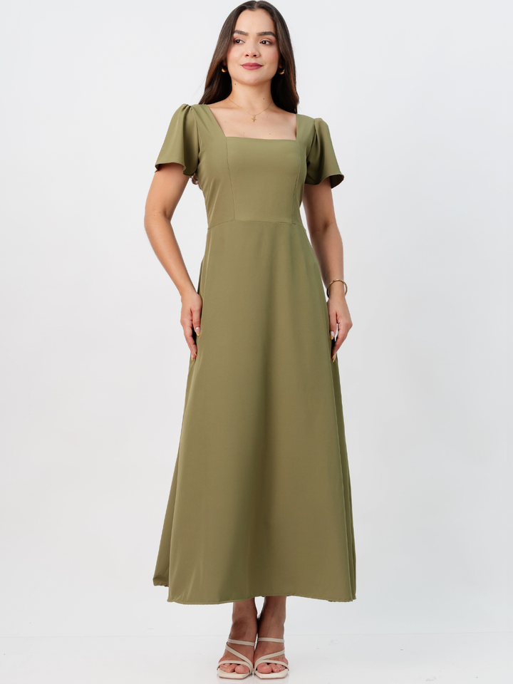 VESTIDO CASUAL LARGO AMELIA VERDE OLIVO