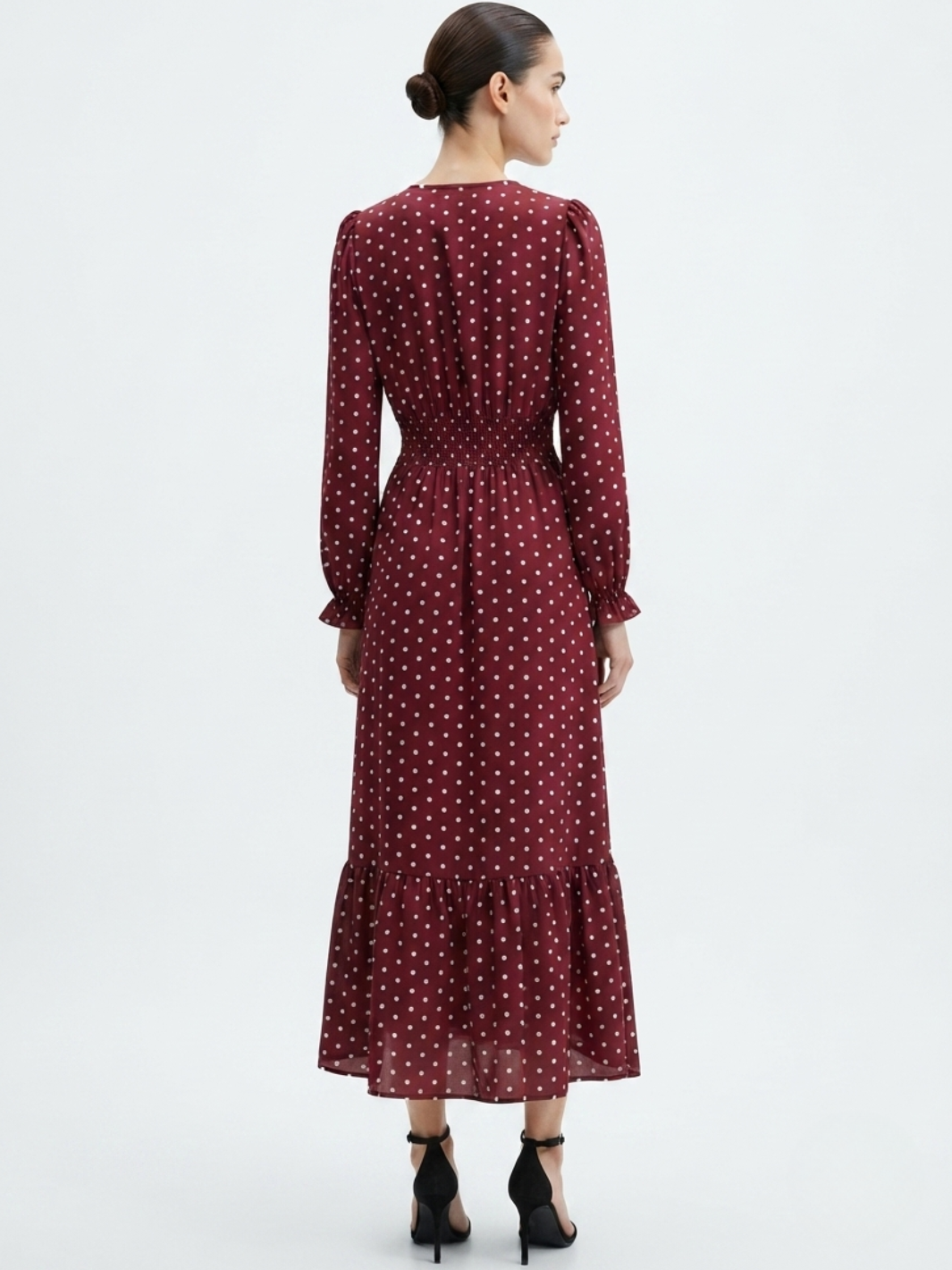 VESTIDO CASUAL MANGA LARGA SUMI VINO POLKA DOTS