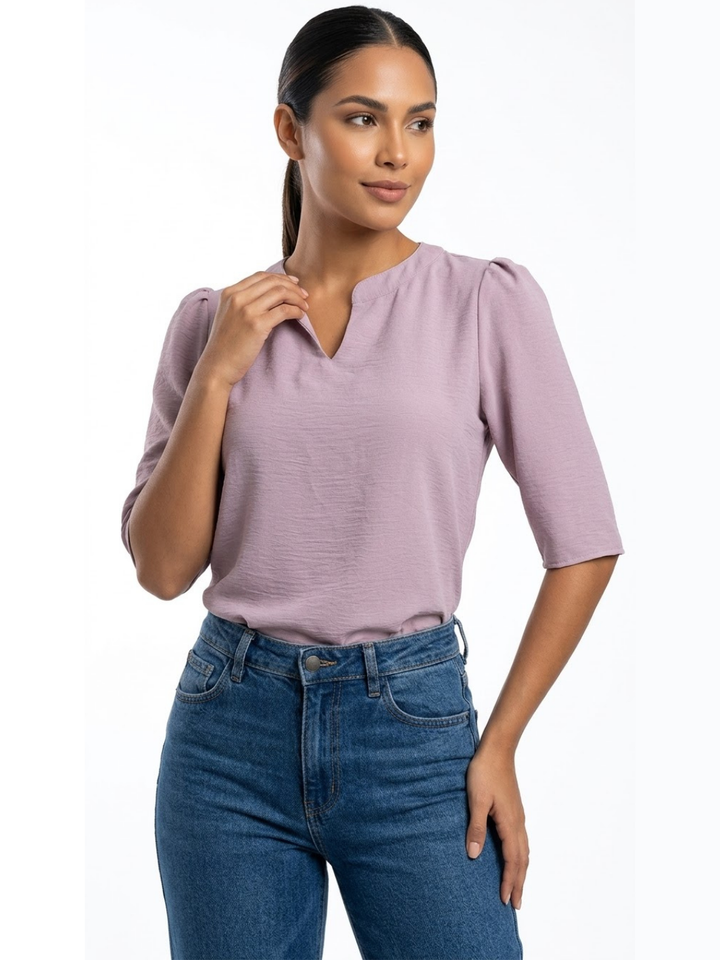BLUSA CON MANGA 3/4 Y CUELLO REDONDO KIM ROSA