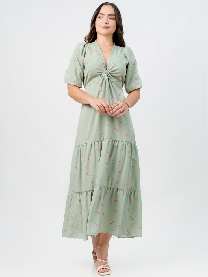 VESTIDO CASUAL LARGO TIZIANA VERDE FLOREADO
