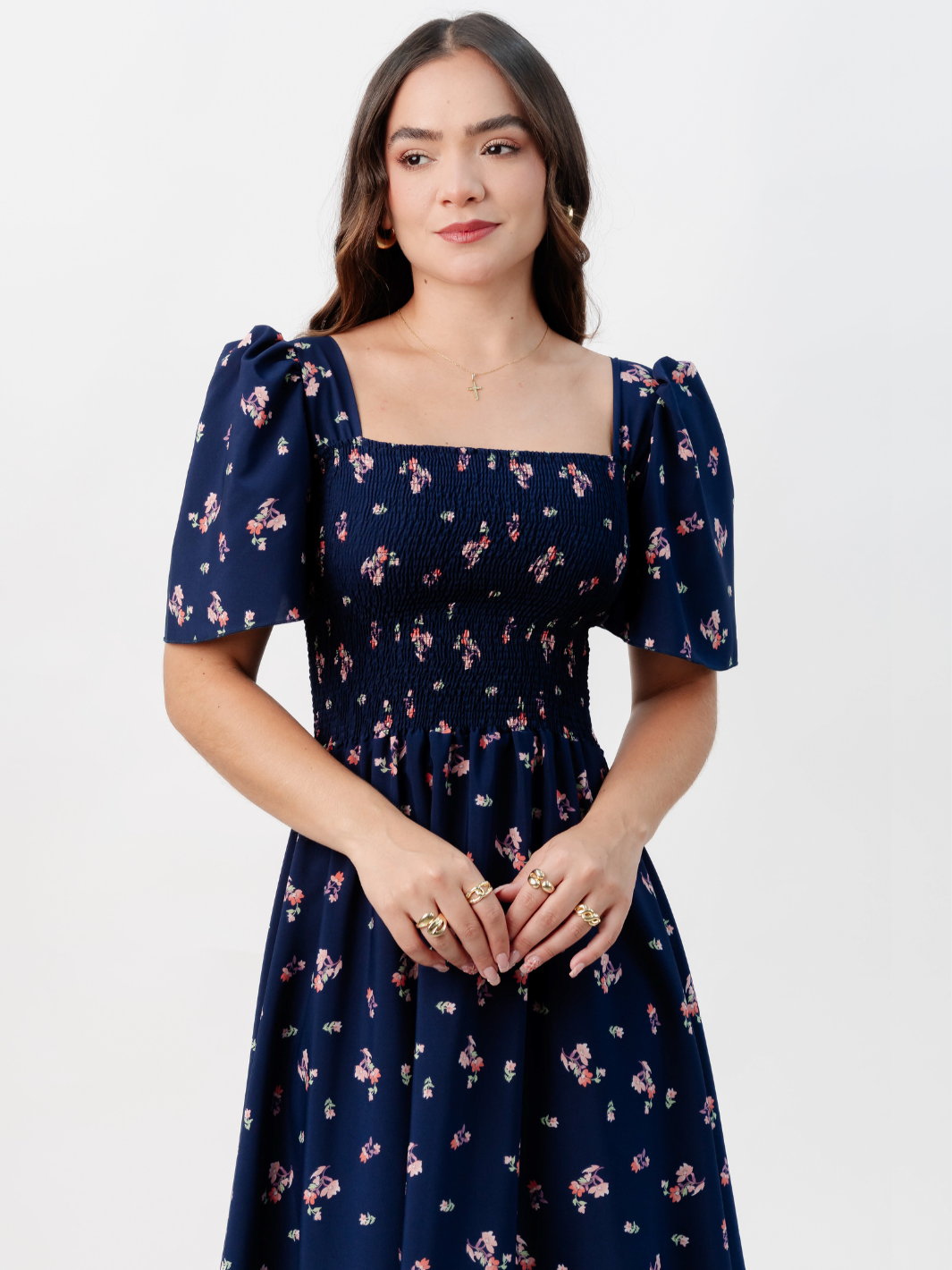 VESTIDO CASUAL LARGO LUCRECIA AZUL FLOREADO