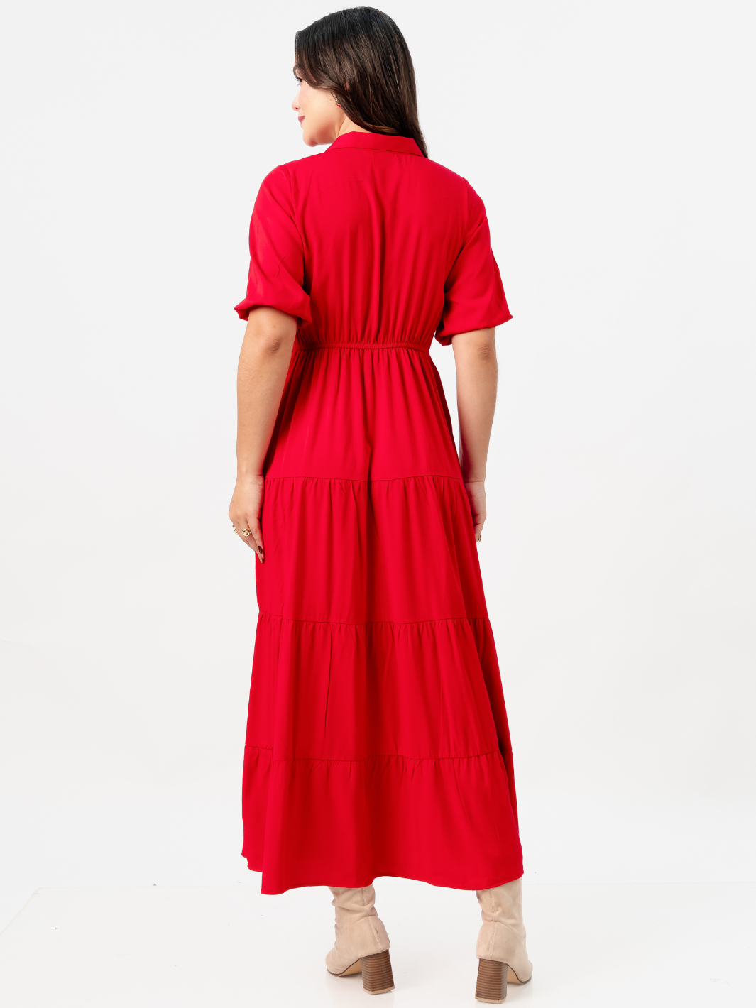 VESTIDO CAMISERO CON FALDA EN TIEMPOS ZAMIRA ROJO