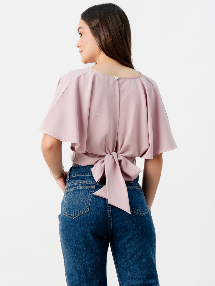 BLUSA CORTA CON MANGAS CON VUELO ROSIE ROSADO