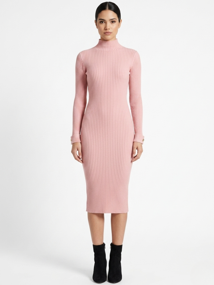 VESTIDO TEJIDO CON CUELLO ALTO MADDI ROSA