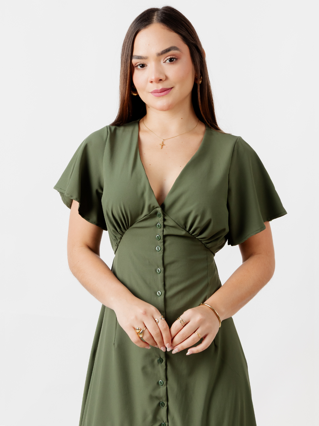 VESTIDO LARGO CON BOTONES MONSERRAT VERDE