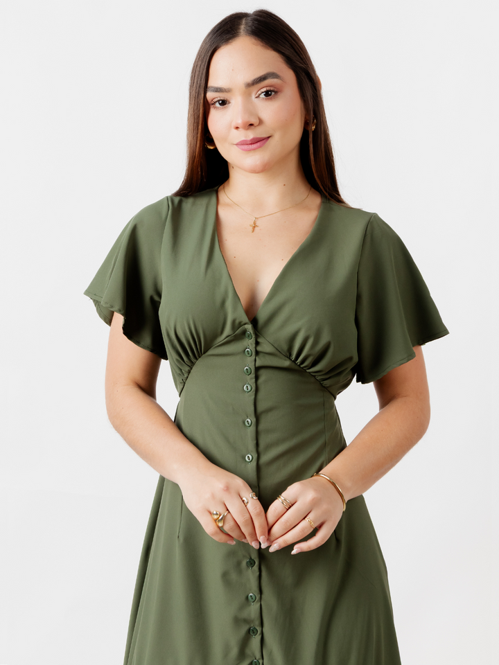 VESTIDO LARGO CON BOTONES MONSERRAT VERDE