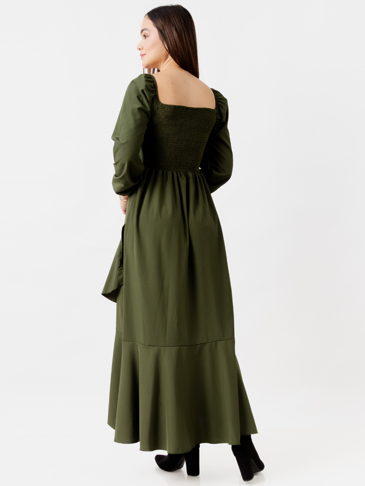 VESTIDO CON BOBO EN LA FALDA SOFIA VERDE