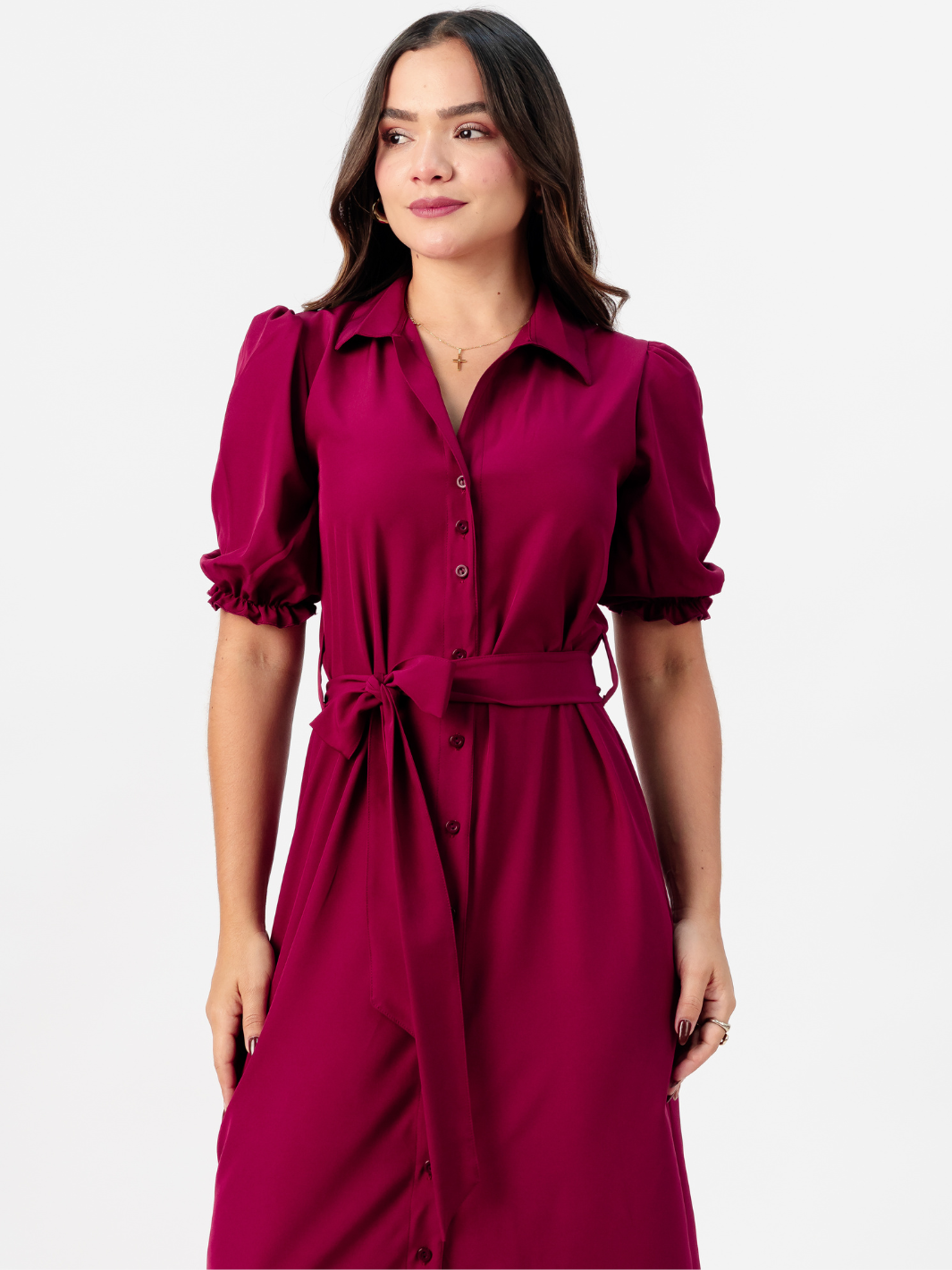 VESTIDO CAMISERO CON CINTURON ASIA VINO