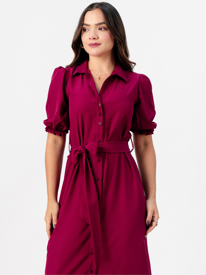 VESTIDO CAMISERO CON CINTURON ASIA VINO