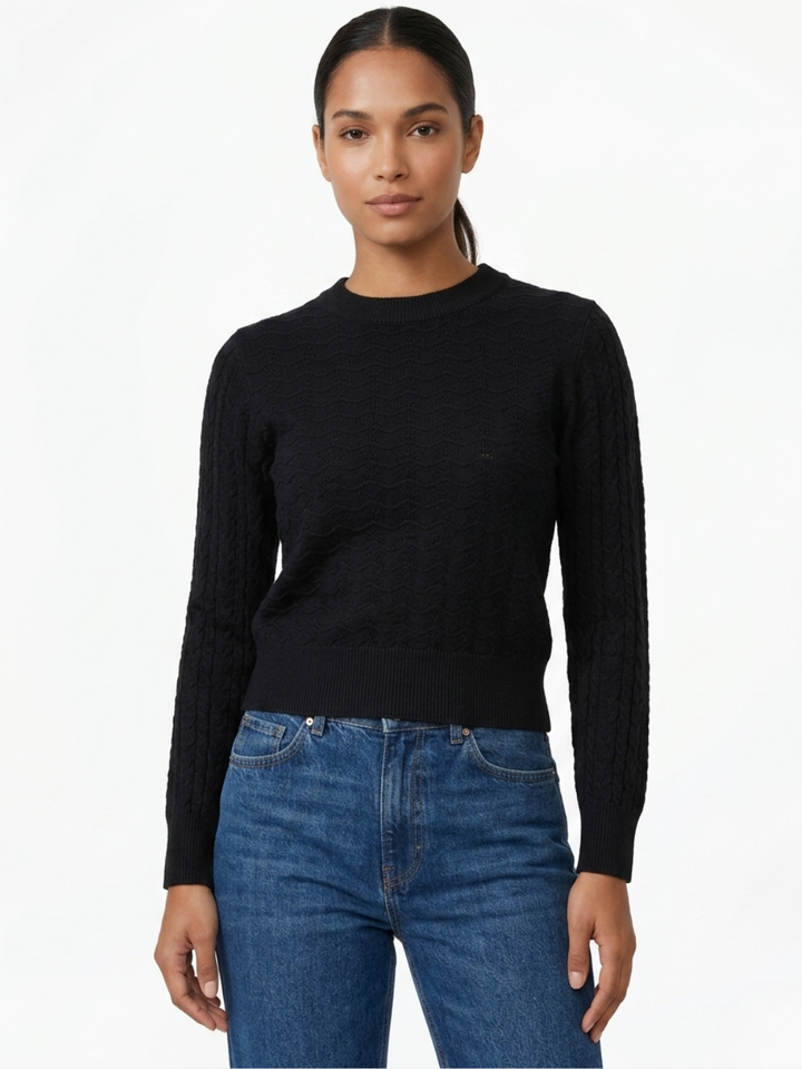 CHOMPA TEJIDA CON CUELLO REDONDO GLORIA NEGRO