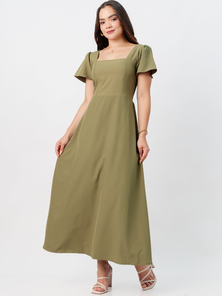 VESTIDO CASUAL LARGO AMELIA VERDE OLIVO