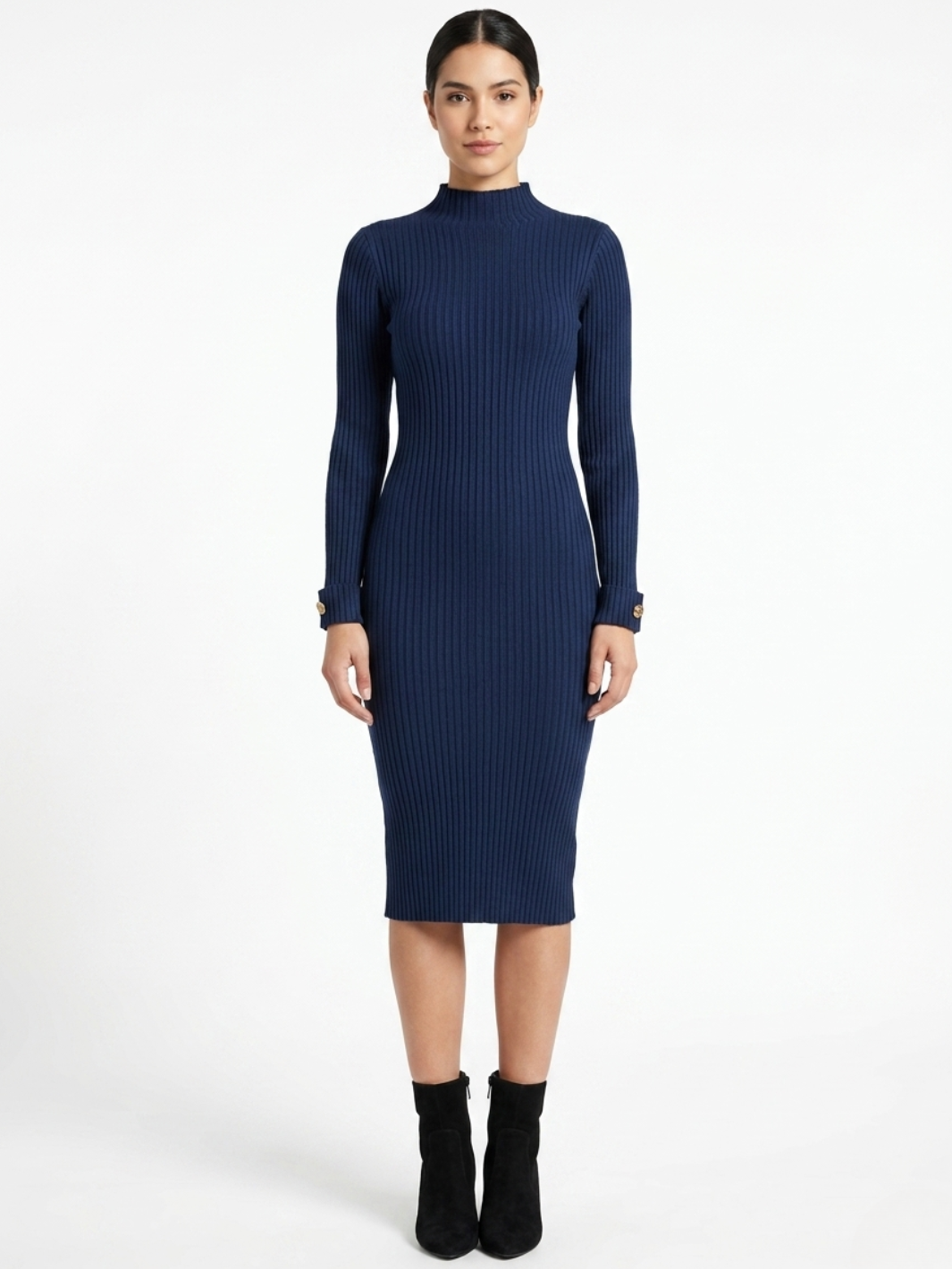 VESTIDO TEJIDO CON CUELLO ALTO MADDI AZUL