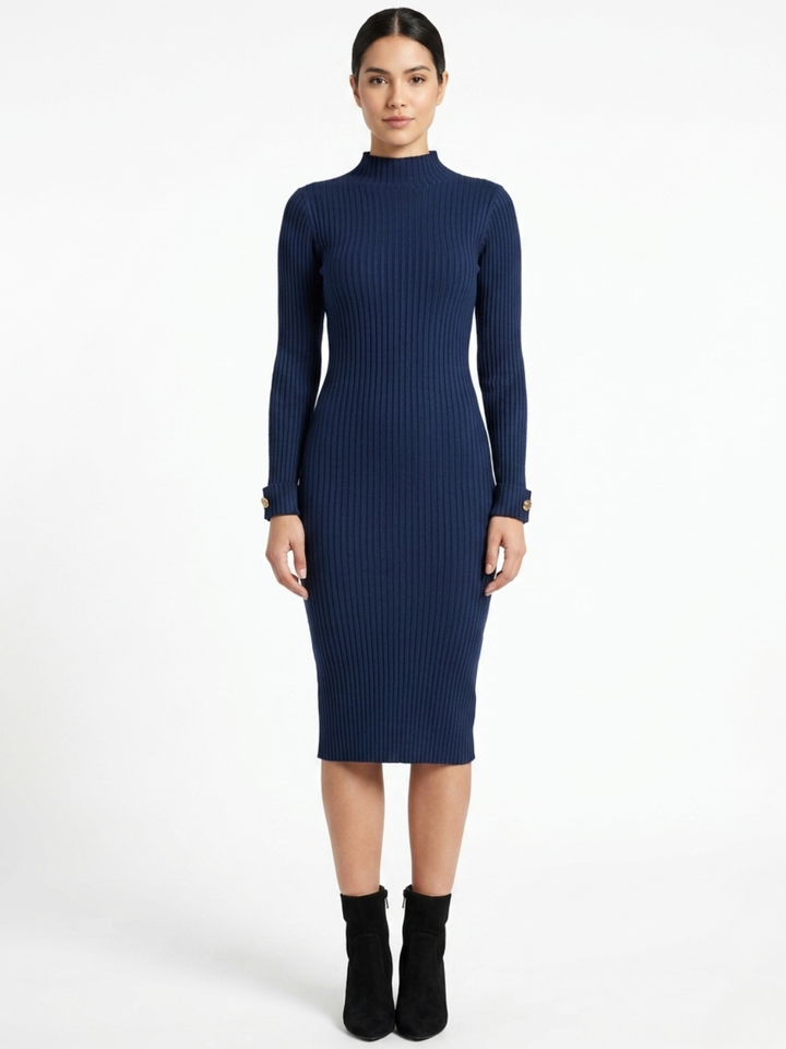 VESTIDO TEJIDO CON CUELLO ALTO MADDI AZUL