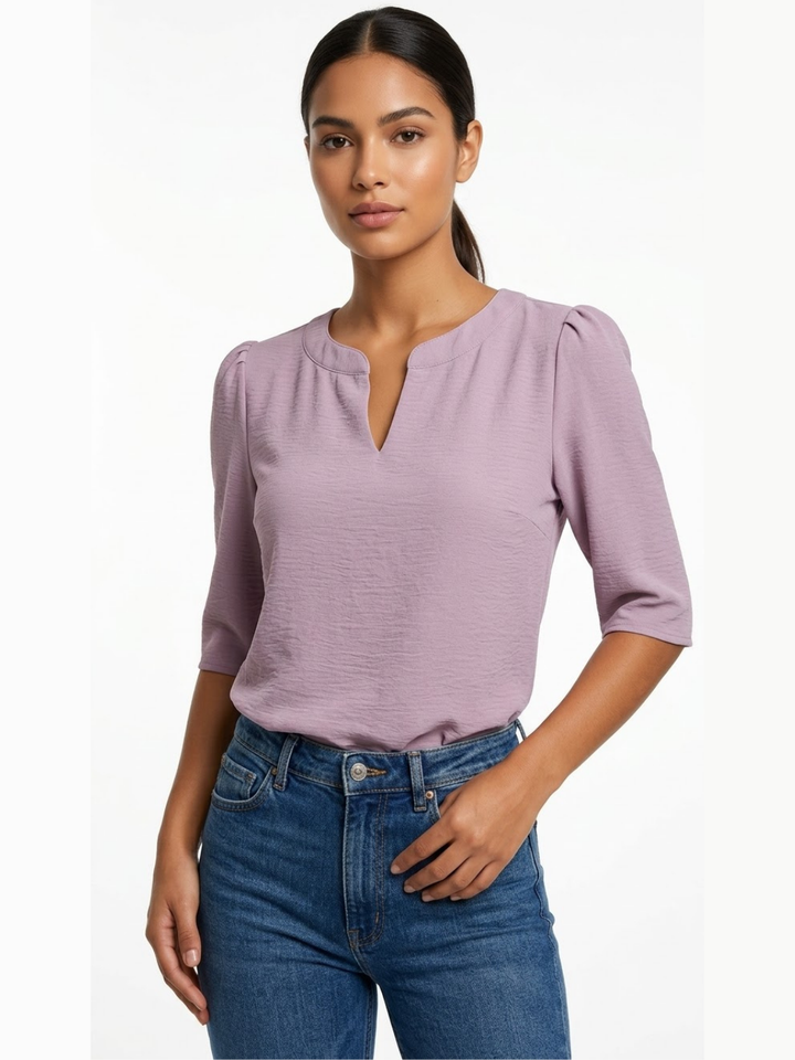 BLUSA CON MANGA 3/4 Y CUELLO REDONDO KIM ROSA