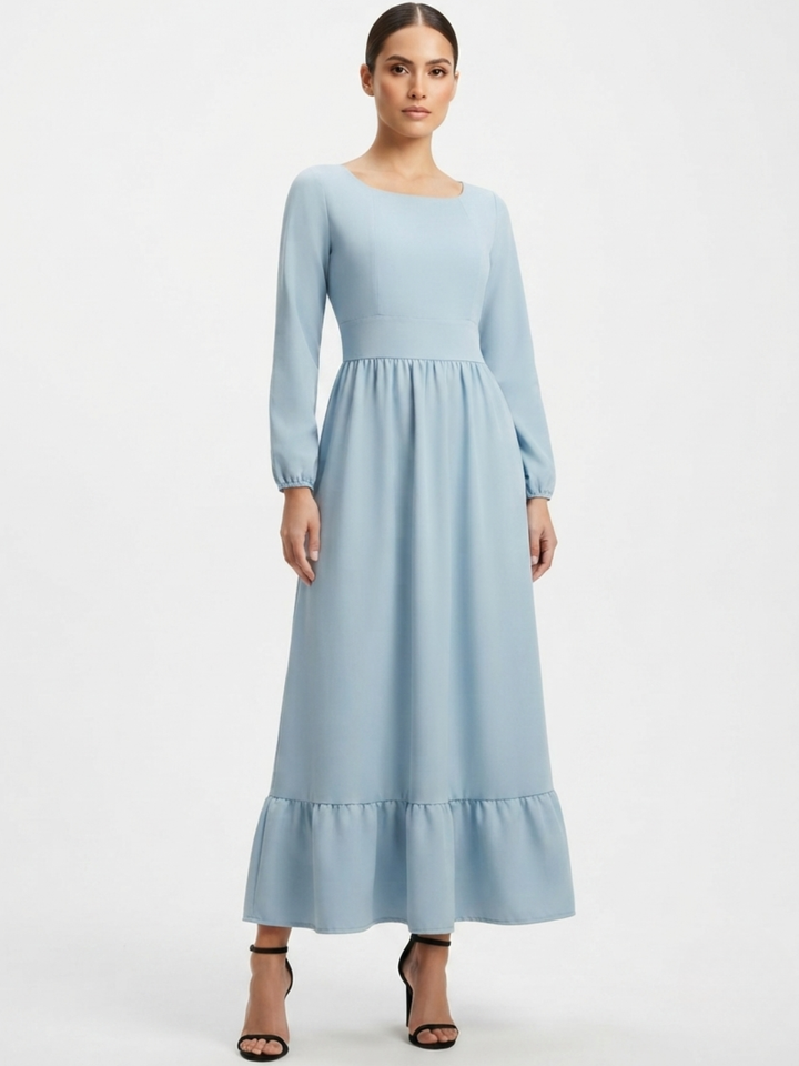 VESTIDO MANGA LARGA CON CUELLO OJAL Y LAZO GIANI CEMENTO