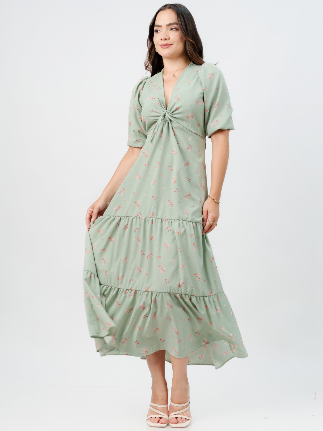 VESTIDO CASUAL LARGO TIZIANA VERDE FLOREADO