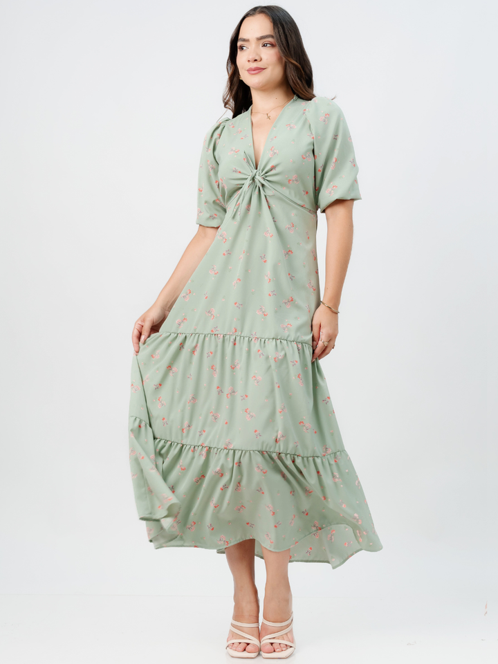 VESTIDO CASUAL LARGO TIZIANA VERDE FLOREADO