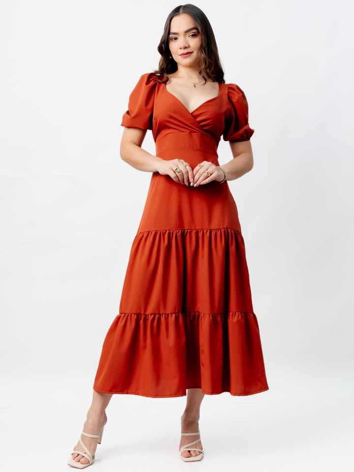 VESTIDO CASUAL LARGO CON LAZO TILZA RUST