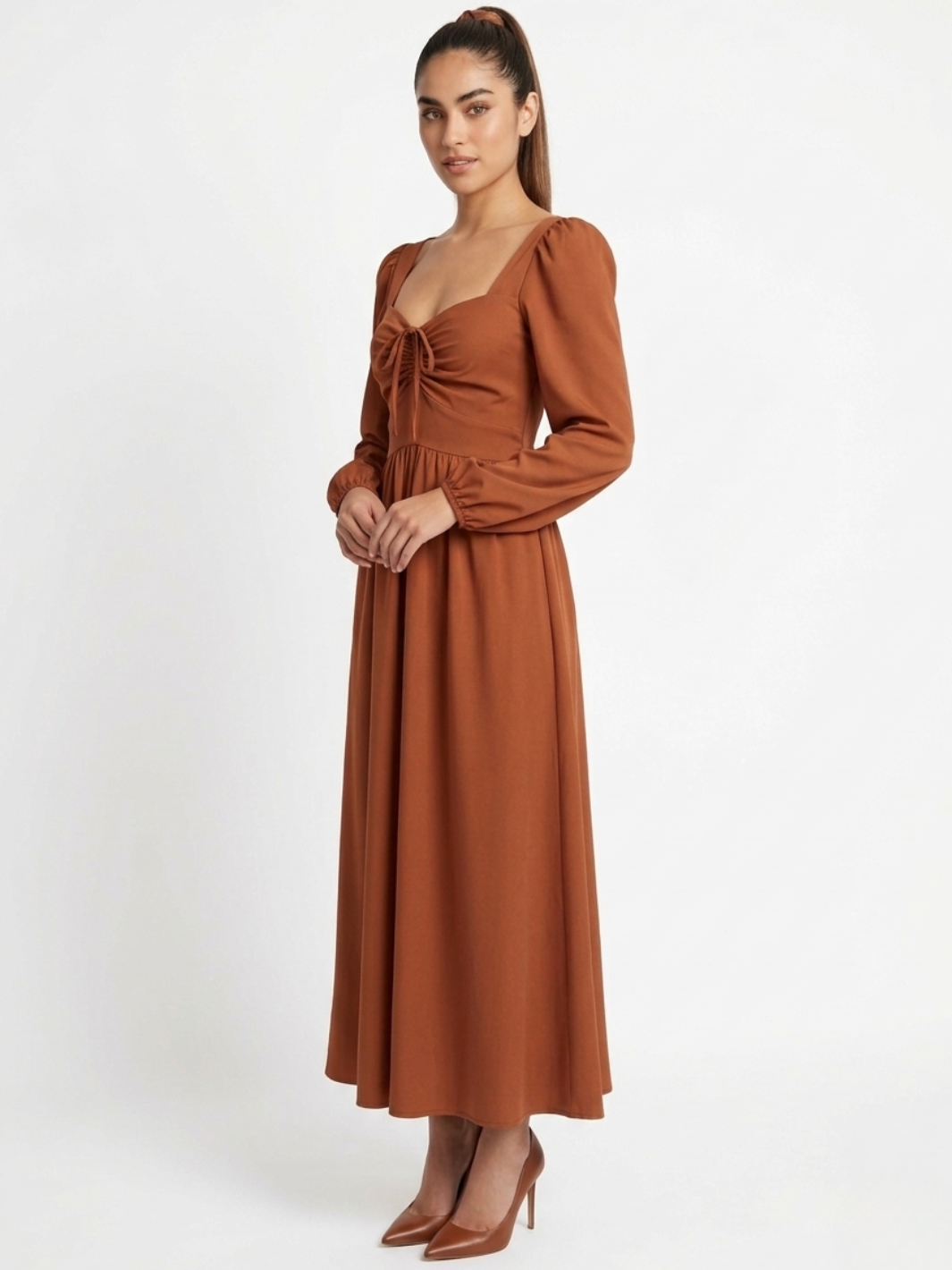 VESTIDO CASUAL LARGO LUNA RUST