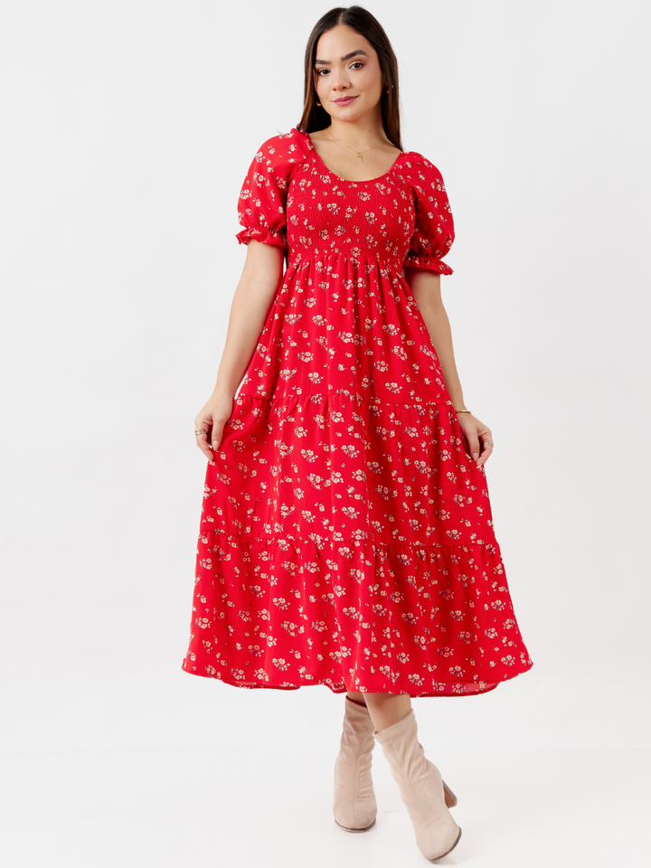 VESTIDO LARGO 3 TIEMPOS VERA ROJO