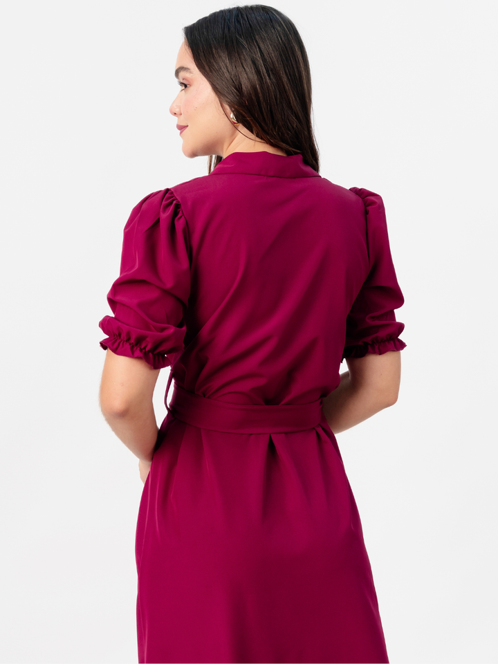 VESTIDO CAMISERO CON CINTURON ASIA VINO