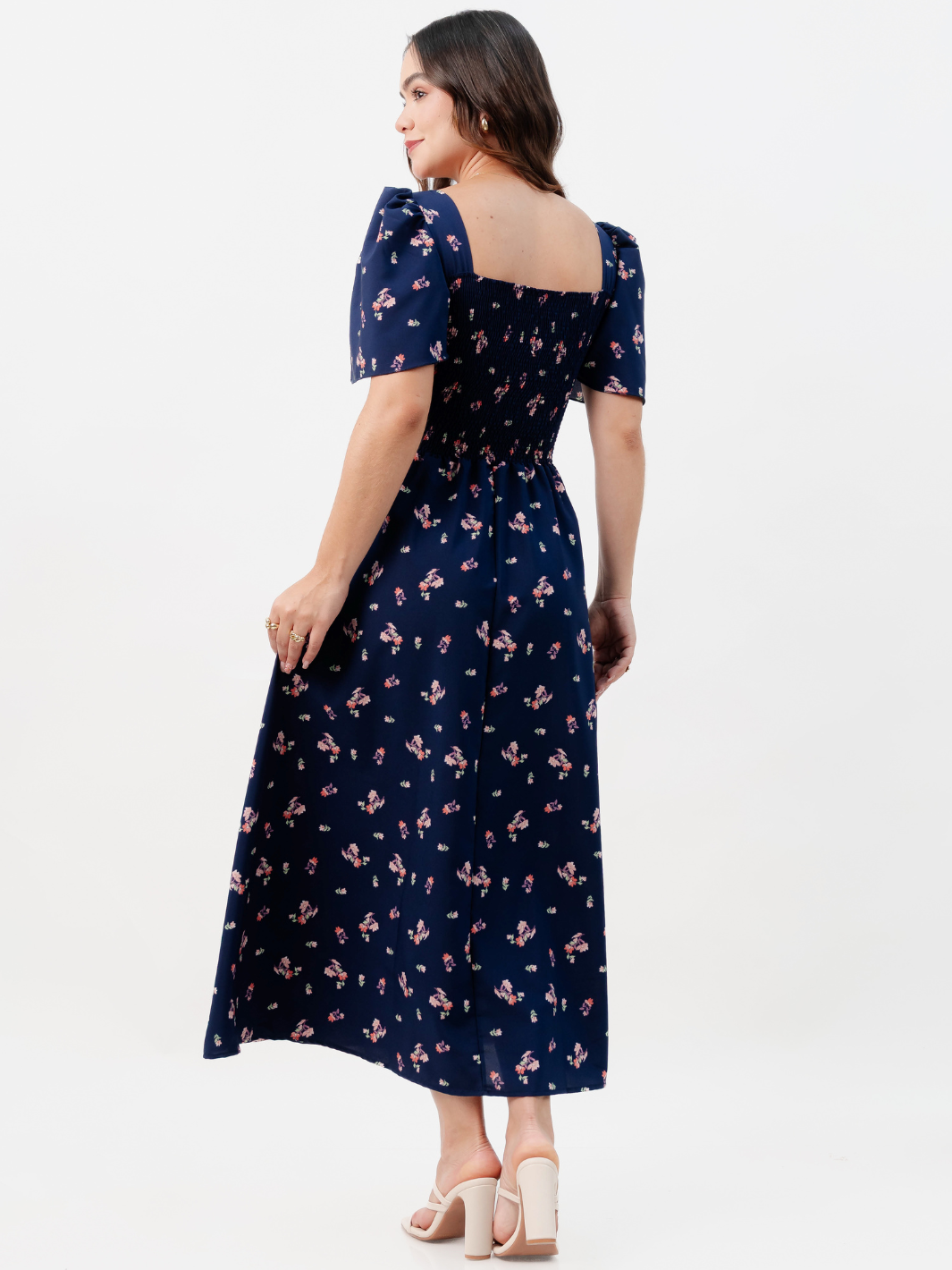 VESTIDO CASUAL LARGO LUCRECIA AZUL FLOREADO