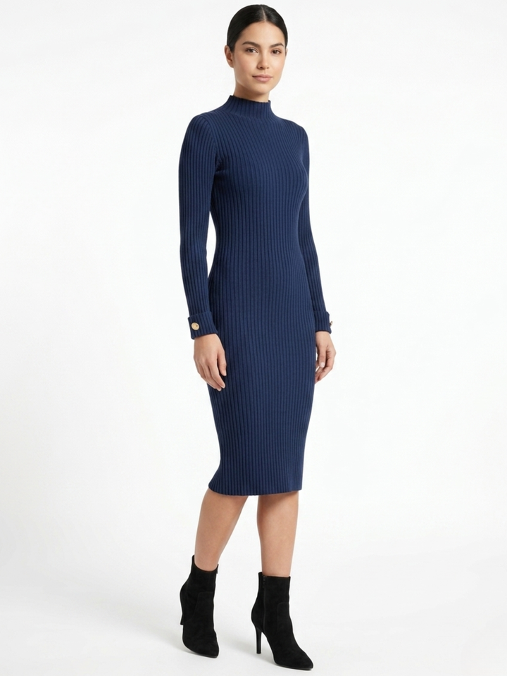VESTIDO TEJIDO CON CUELLO ALTO MADDI AZUL