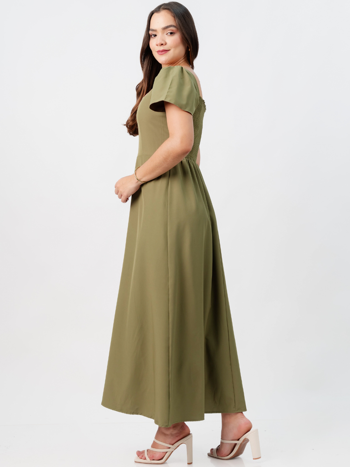 VESTIDO CASUAL LARGO AMELIA VERDE OLIVO