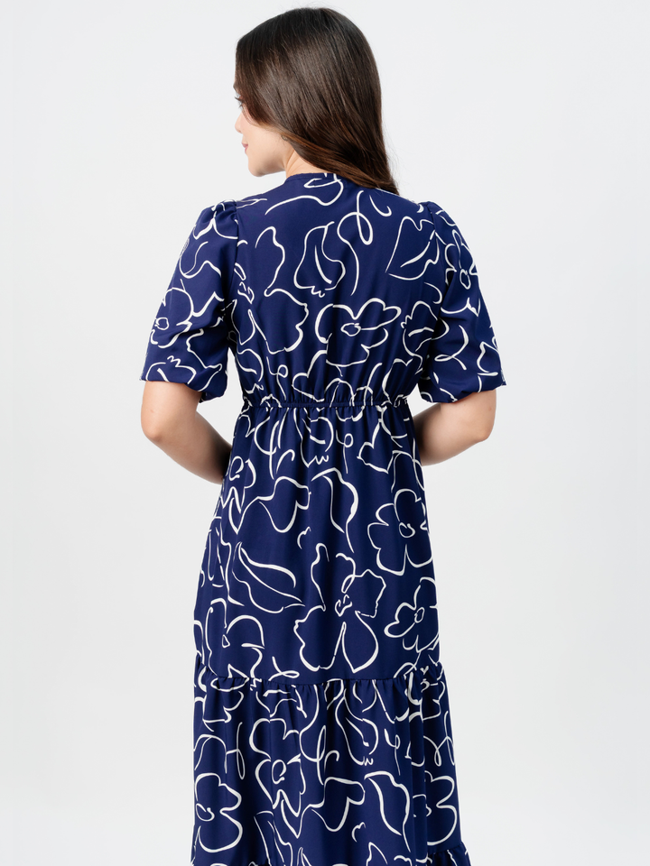 VESTIDO CASUAL LARGO TIZIANA AZUL FLOREADO