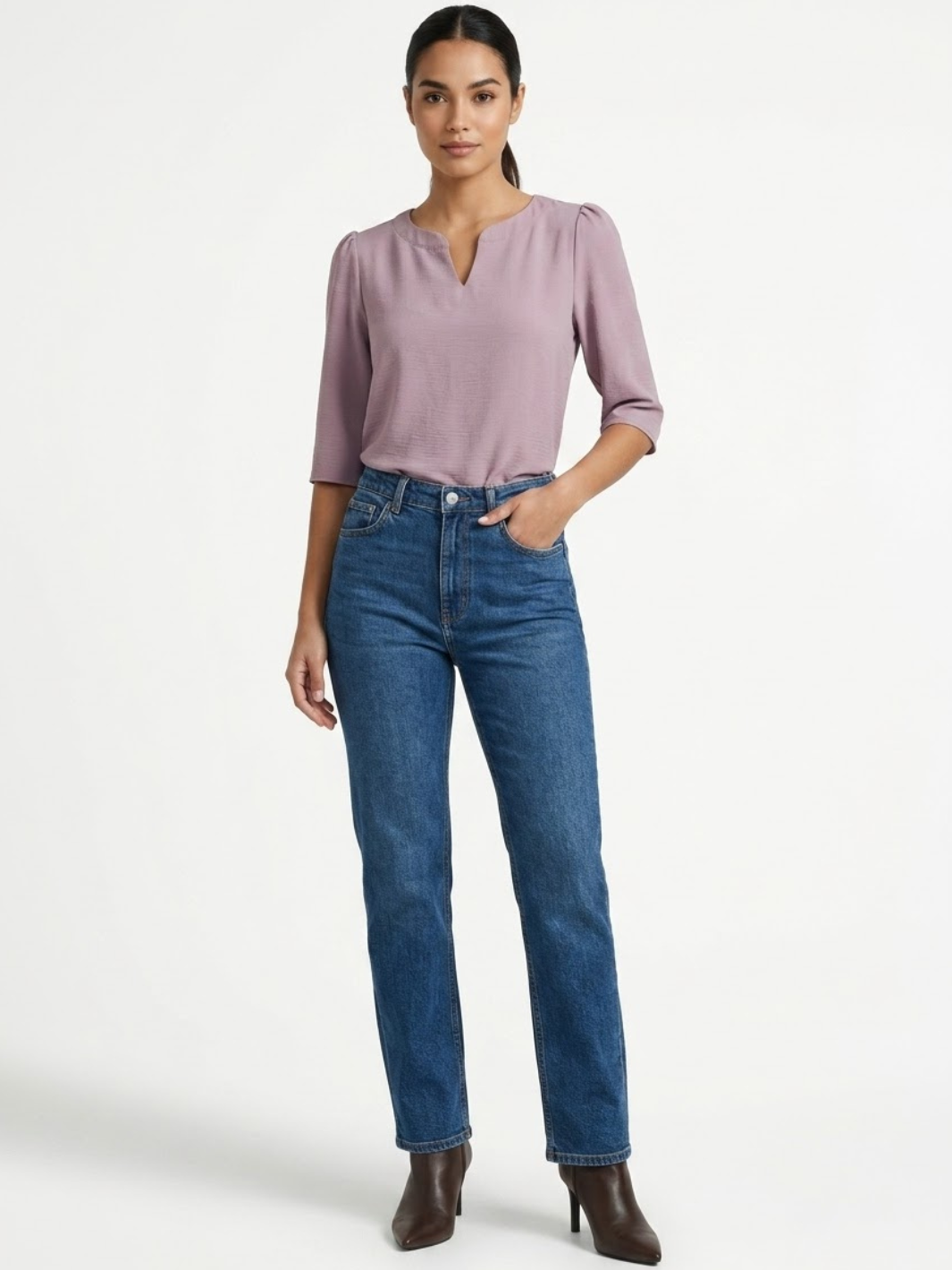 BLUSA CON MANGA 3/4 Y CUELLO REDONDO KIM ROSA