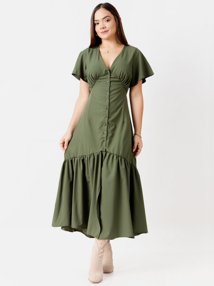 VESTIDO LARGO CON BOTONES MONSERRAT VERDE
