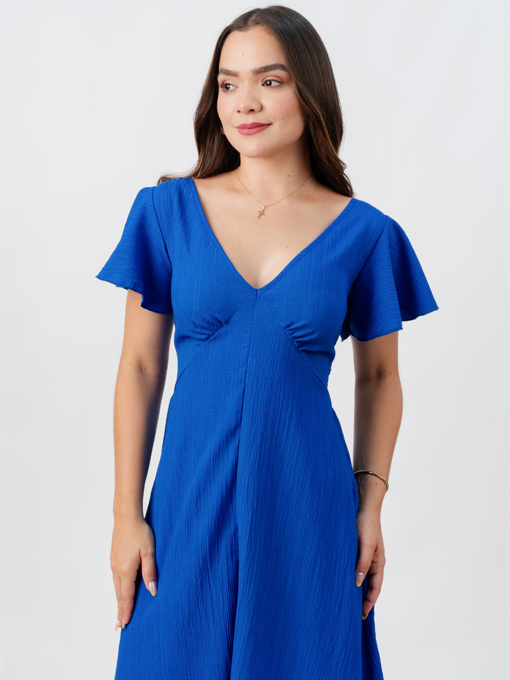 VESTIDO LARGO CORTE A BRENDA AZULINO