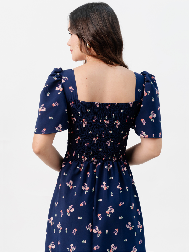 VESTIDO CASUAL LARGO LUCRECIA AZUL FLOREADO