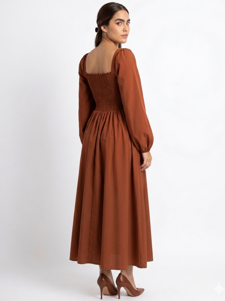 VESTIDO CASUAL LARGO LUNA RUST