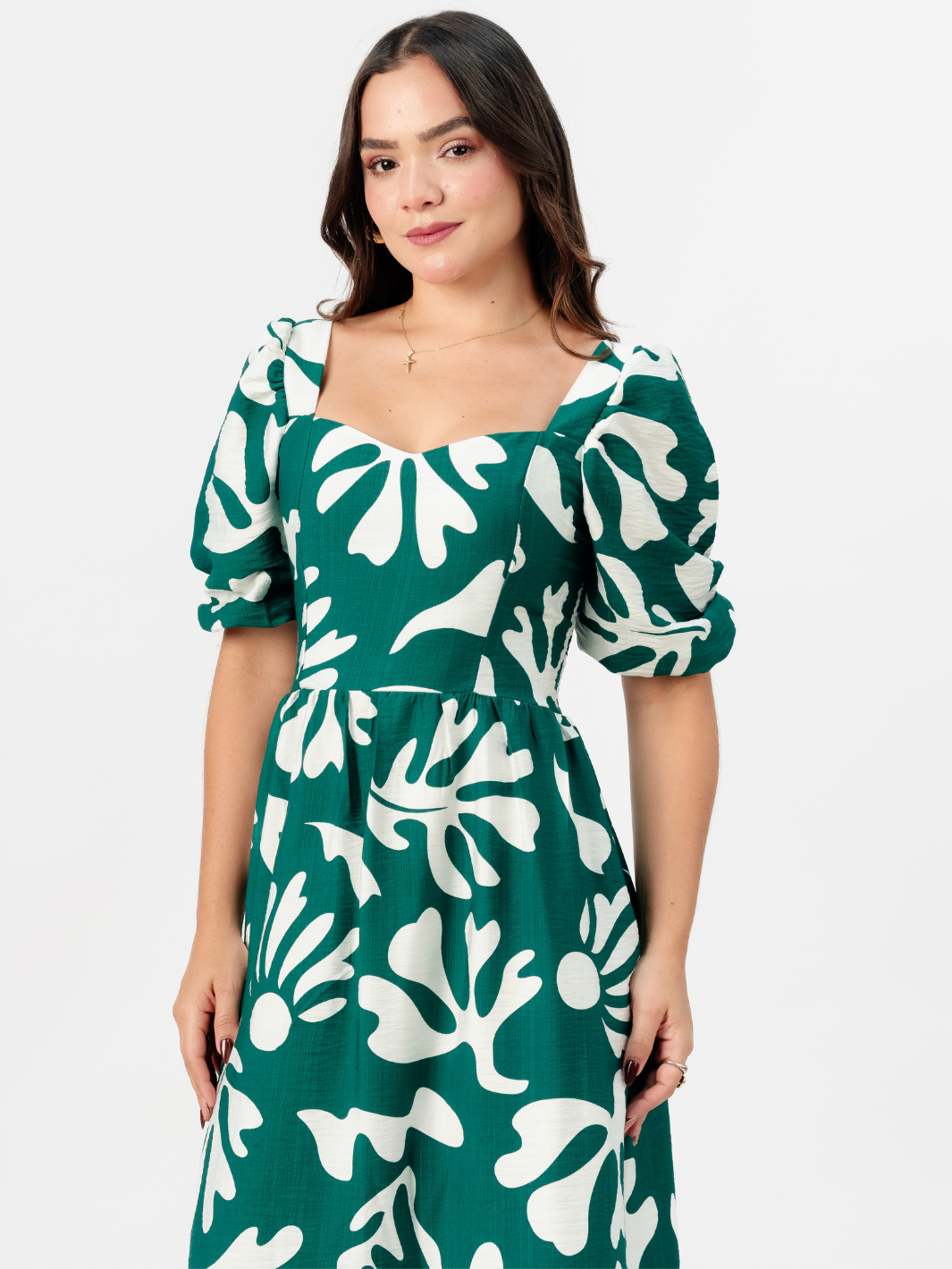 VESTIDO LARGO CON ESCOTE CORAZON FIORELLA VERDE / PERLA