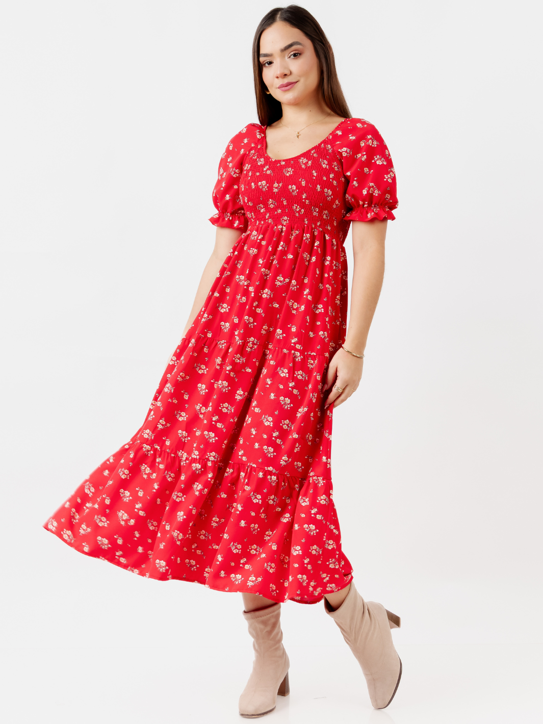 VESTIDO LARGO 3 TIEMPOS VERA ROJO