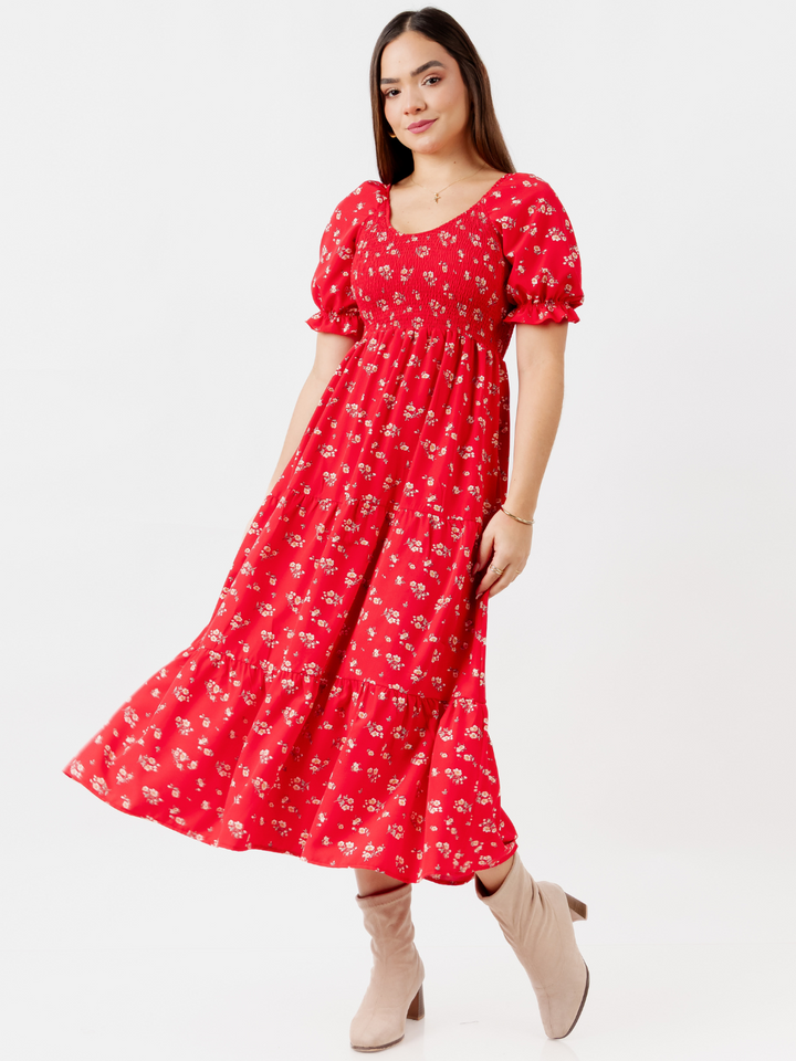 VESTIDO LARGO 3 TIEMPOS VERA ROJO