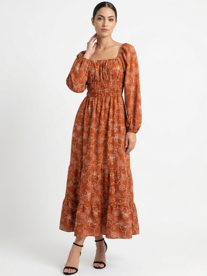 VESTIDO CASUAL LARGO CON FALDA EN TIEMPOS GIORGIA RUST