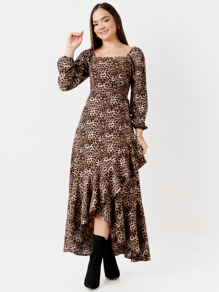VESTIDO CON BOBO EN LA FALDA SOFIA ANIMAL PRINT
