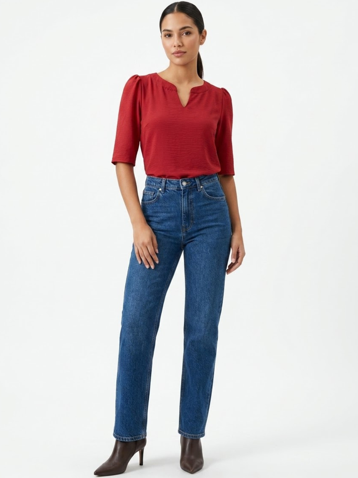 BLUSA CON MANGA 3/4 Y CUELLO REDONDO KIM ROJO